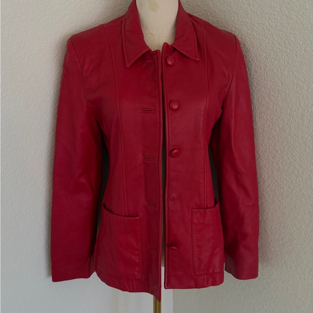 Tannery West Red Leather Button-Front Jacket
